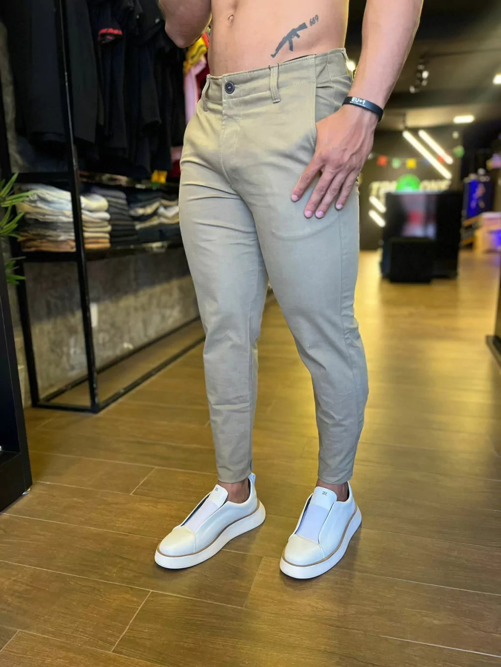 CALÇA MIOCHE ALFAIATARIA BRIM BEGE ESCURO