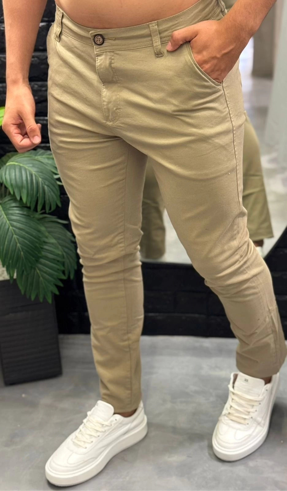 CALÇA LINHA CRUZADA SARJA BEGE 8032