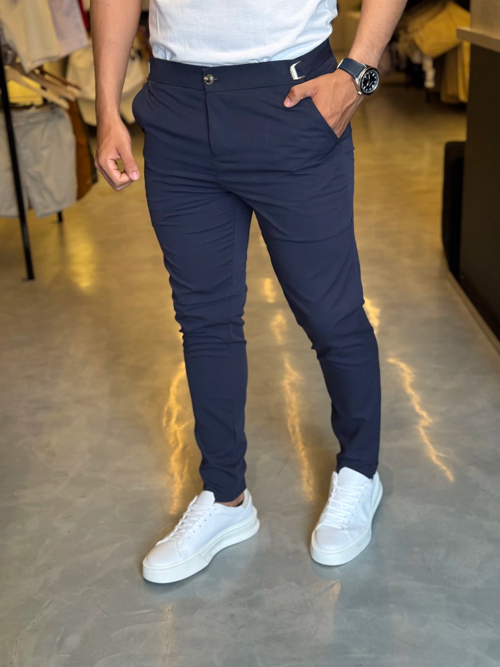 CALÇA ALL BLACK ALFAIATARIA AJUSTÁVEL CLÁSSICA AZUL MARINHO